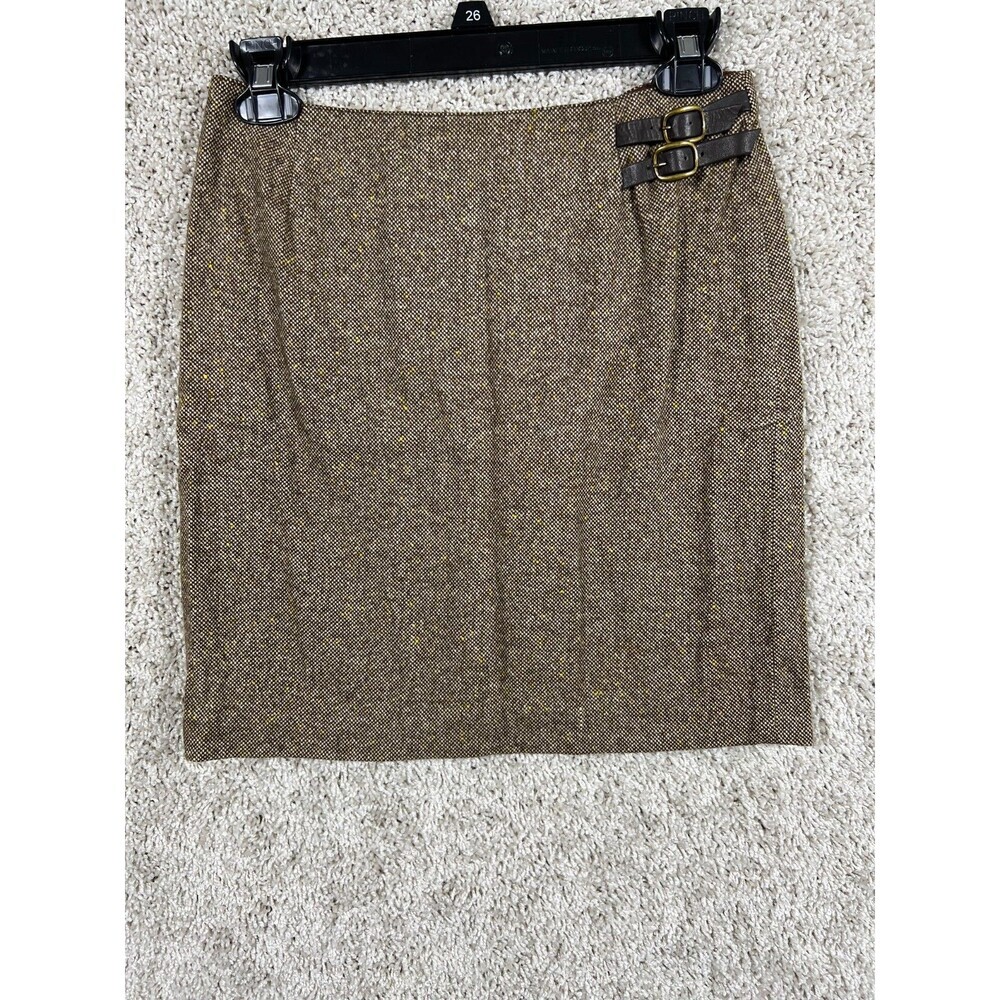 INC International Concepts Petite Skirt Size 2P Brown Wool Blend Buckle Accent L